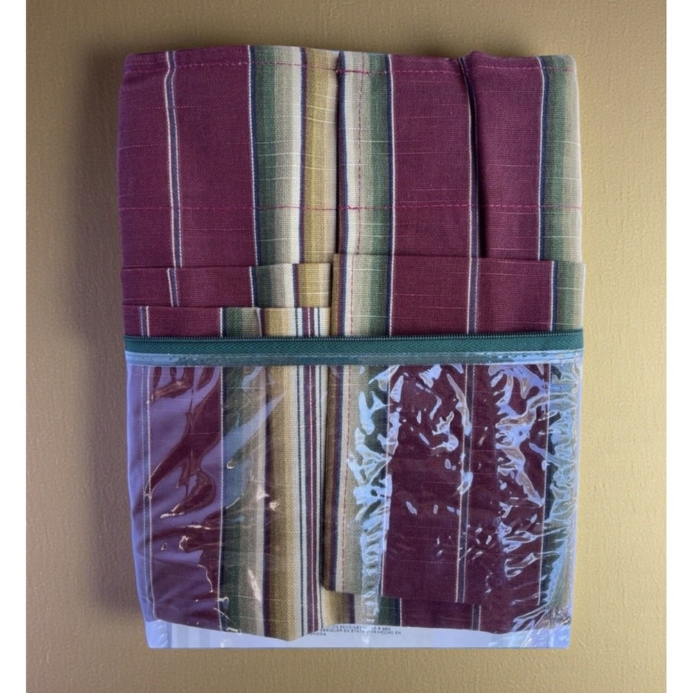Waverly Canyon Road Merlot Striped Balloon Valance Burgundy Tan Green 79x14 NEW